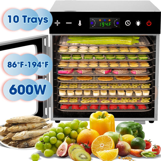 Food Meat Dehydrator Jerky, 10 Tray Full Stainless Steel Dehydrator Machine 600W