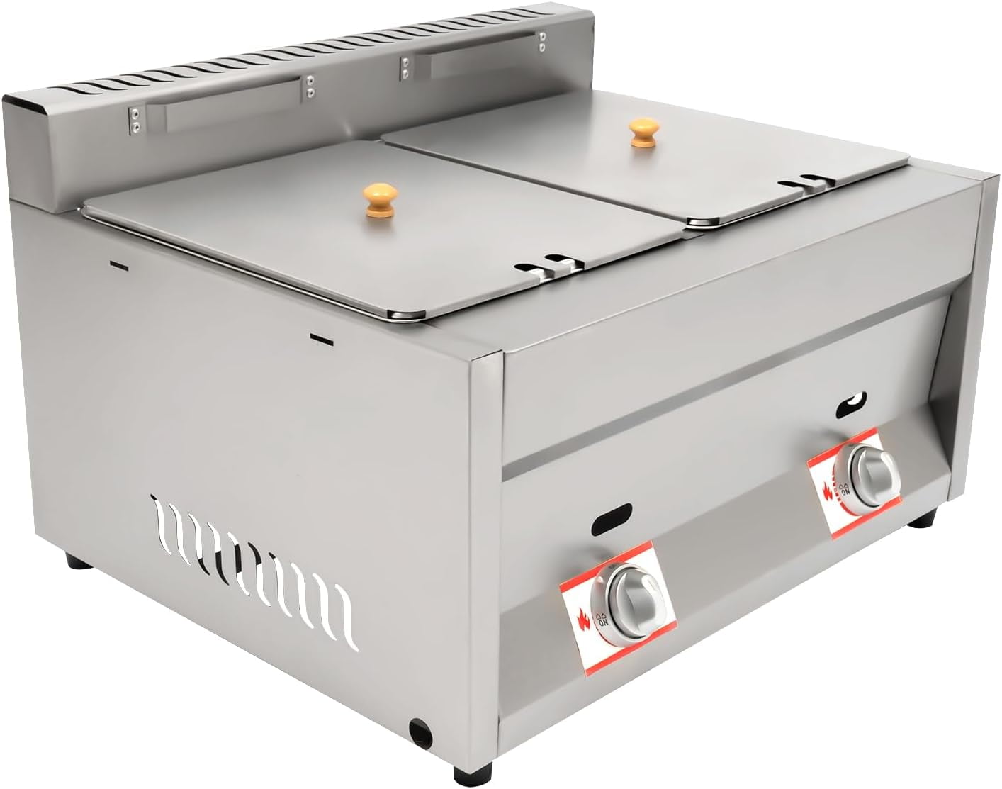 Food Warmer 2-Pan ?Commercial Counter-top Gas Fryer?Deep Fryer for Propane LPG Stainless Steel with Lids for Parties, Catering, Restaurants 12L