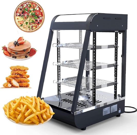 Food Warmer, 3 Tier Countertop Pizza Warmers Display Pastry Patty Warmer w/ 3D Heating with LED Lighting for Buffet Restaurant Shop Heater Food Service L15'' x W19'' x H25''