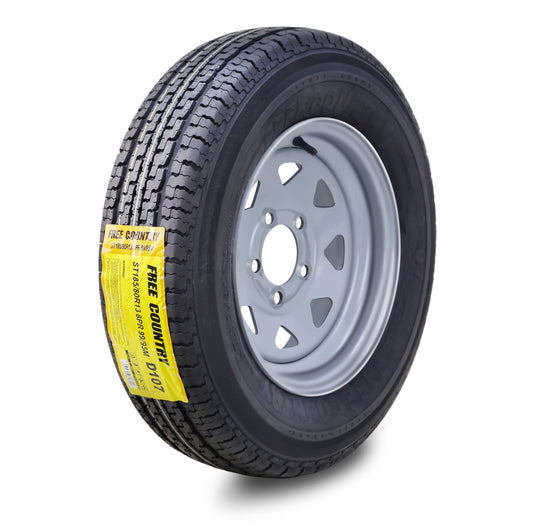 Free Country Trailer Tire Wheel Assembly ST185/80R13 8-Ply D 99M 5 Lug on 4.5" PCD Silver Spoke Rim