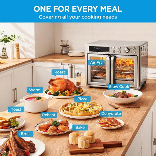 French Door Air Fryer Toaster Oven Combo 26.4 QT, Extra Large Countertop Air Fryer Oven 10-in-1 Combo, 25% Faster Cooking & 90% Less Oil