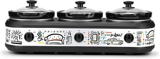 Friends Three 2.5 Qt Buffet Server - Triple Slow Cooker with Removable Stoneware Inserts - Independent Heat Controls - Lid Rests & Serving Spoons Included