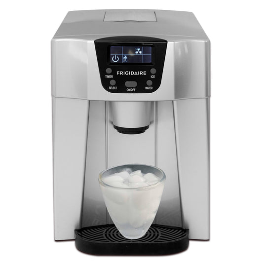 Frigidaire, 26 Lbs. Countertop Ice Maker And Water Dispenser, Bullet Shaped Ice, Silver