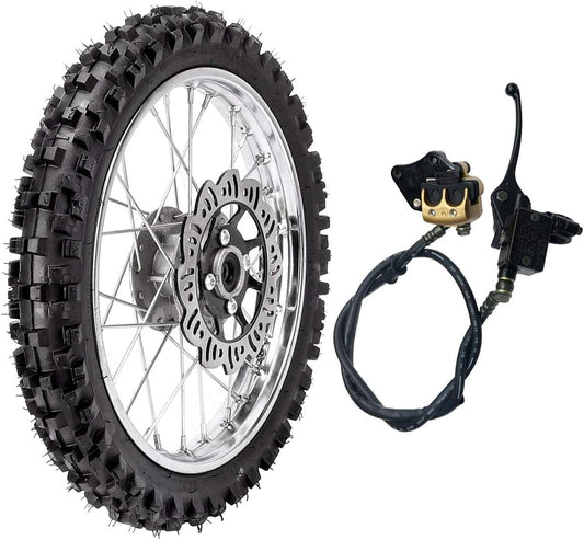 Front 2.50-14 | 60/100-14 1.4x14 inch Wheel Tire Rim With 12mm Bearing and Disc Roto Assembly & Front Hydraulic Brake for Dirt Pit Bike