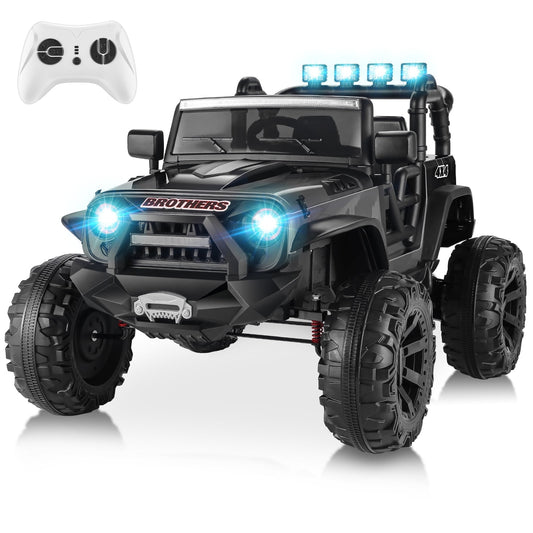 Funcid 24V Kids Ride on Car with Remote Control, 9AH Battery Powered Toys Car w/ 400W Motors, 2 Seater Ride on Truck, Bluetooth Music, LED Lights, Spring Suspension, Black