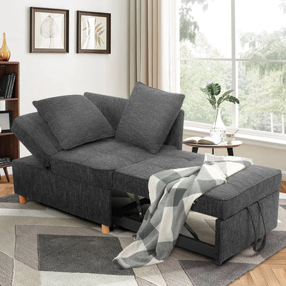 SEJOV 4-in-1 Convertible Sofa Chair Bed, Linen Sleeper Chair for Small Space, Futon Sofa Bed with 5 Adjustable Backrest, Single Small Couch for Living Room Bedroom Apartment, Gray