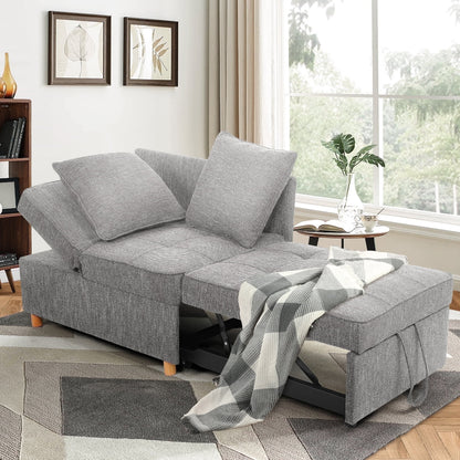 SEJOV 4-in-1 Convertible Sofa Chair Bed, Linen Sleeper Chair for Small Space, Futon Sofa Bed with 5 Adjustable Backrest, Single Small Couch for Living Room Bedroom Apartment, Gray