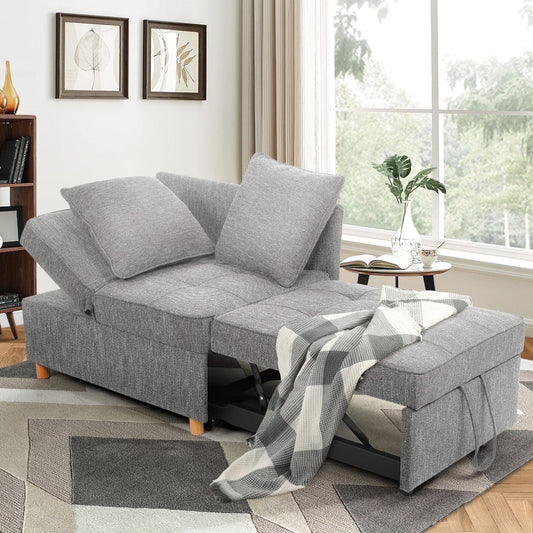 SEJOV 4-in-1 Convertible Sofa Chair Bed, Linen Sleeper Chair for Small Space, Futon Sofa Bed with 5 Adjustable Backrest, Single Small Couch for Living Room Bedroom Apartment, Gray