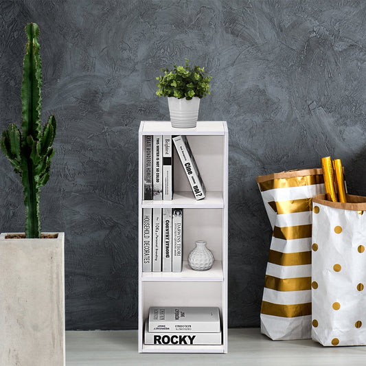 Furinno 11003WH 3 - Tier Open Shelf Bookcase, White Color - 12" W x 31.5" H x 9.3" D