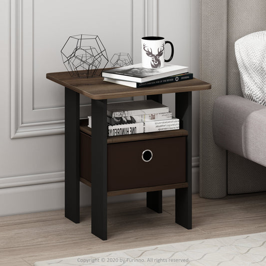 Furinno Andrey End Table Night Stand with Bin Drawer, Columbia Walnut/Dark Brown