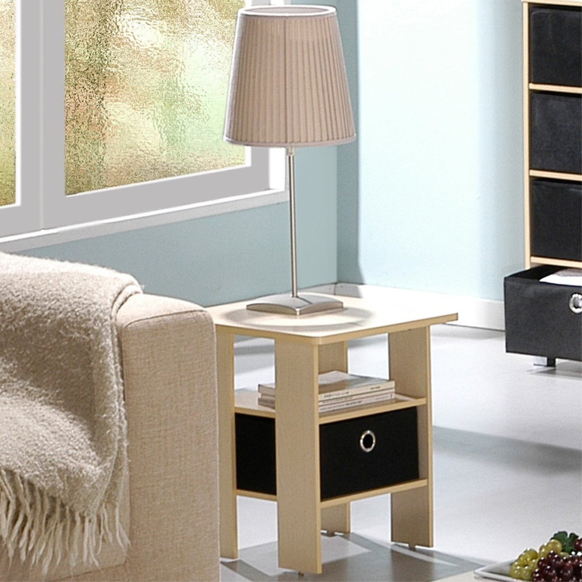 Furinno ANDREY Engineered Wood End Table with Bin Drawer in Steam Beech/Natural