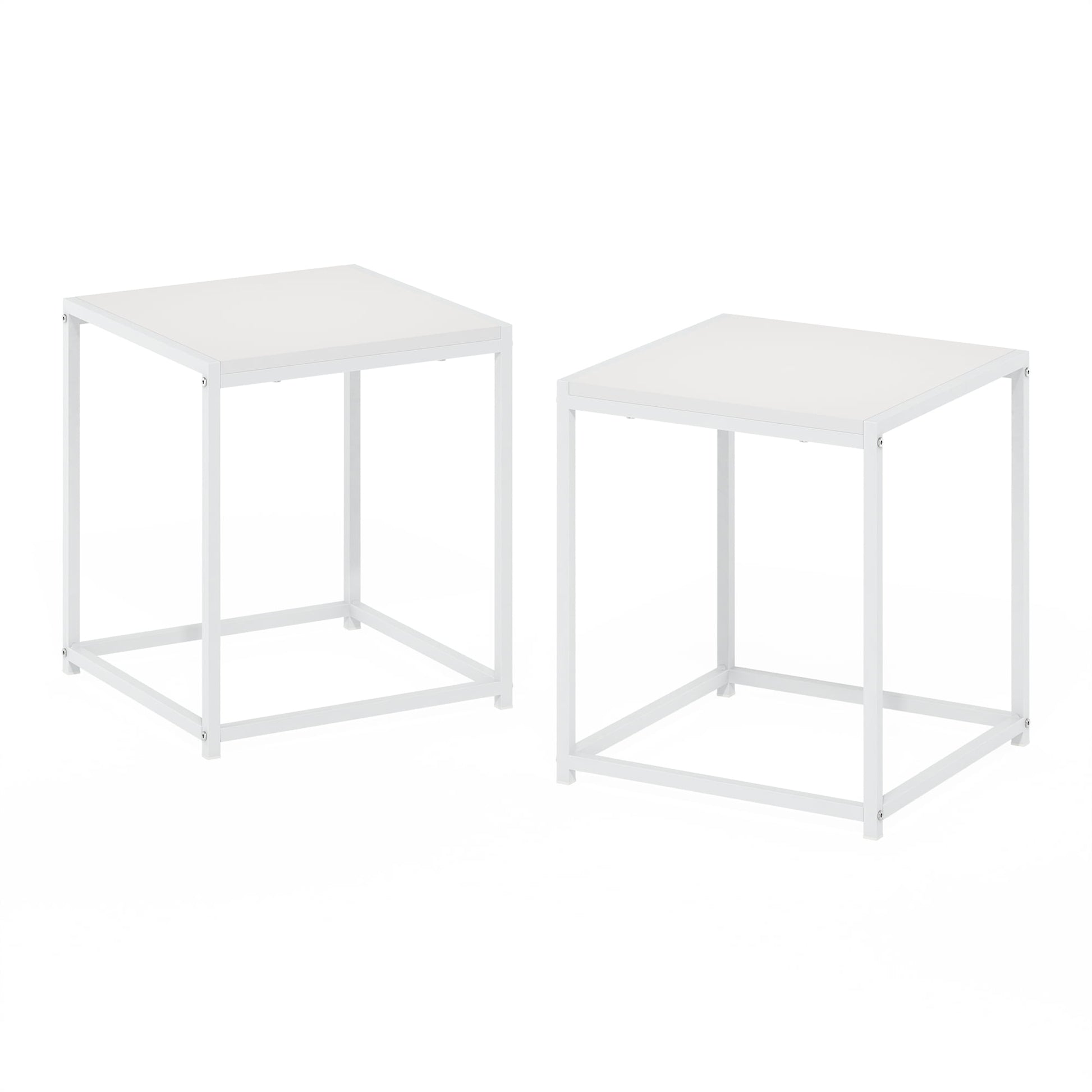 Furinno CAMNUS Modern Living End Table in Solid White/White in Set of 2