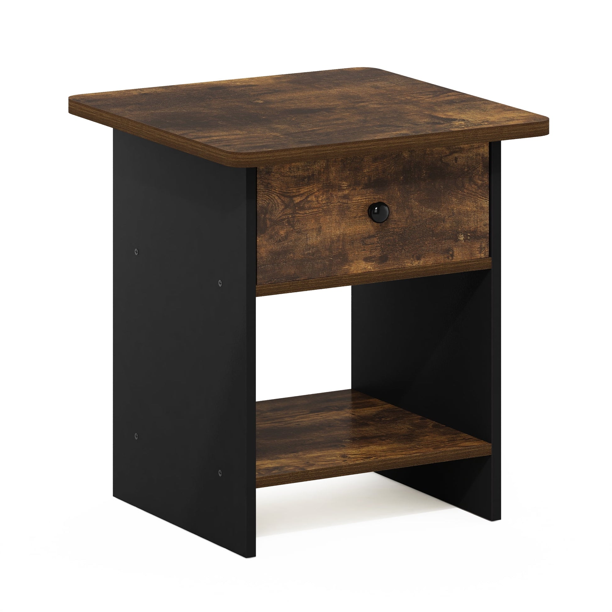 Furinno Dario Mesa Auxiliar, Mesa Lateral, Repisa de Almacenamiento con CajÃ³n Contenedor, Roble Ãmbar/negro