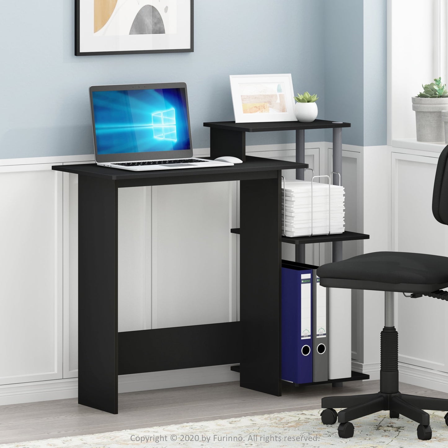 Furinno Efficient Home 15.6 in x 39.6 in x 33.6 in Composite Wood Portable Computer Desk, Solid Black/Grey