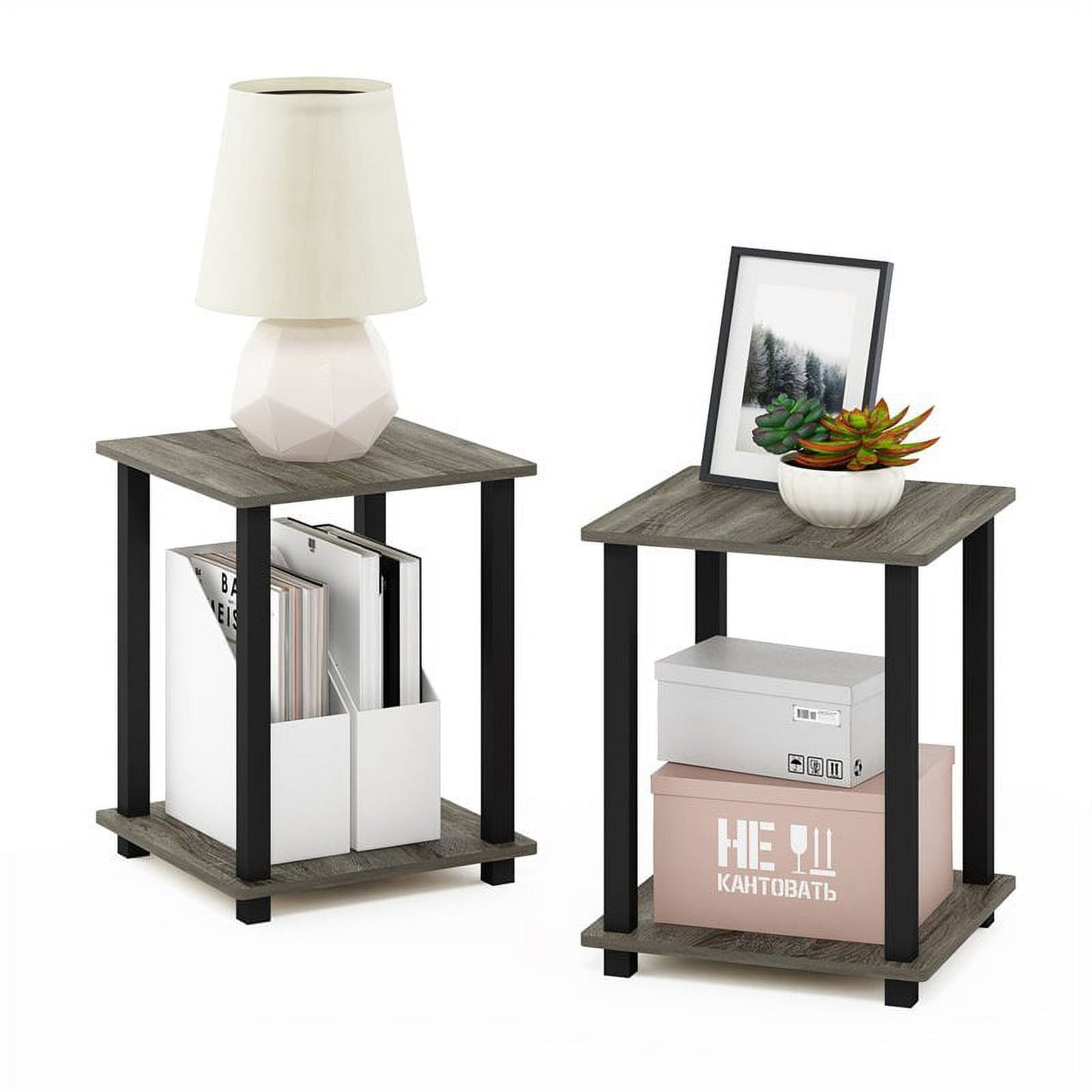 Furinno Mesa Auxiliar de Madera Industrializada SIMPLISTIC en Roble FrancÃ©s Gris/negro (Juego de 2)