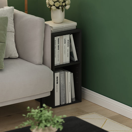 Furinno FULDA Book Shelf, 2-Tier Narrow Bookshelf, Bookcase with 10-In Width Storage Shelf, 9.3 x 9.8 x 21.2, for Living Room, Bedroom, Home Office, Darkwood