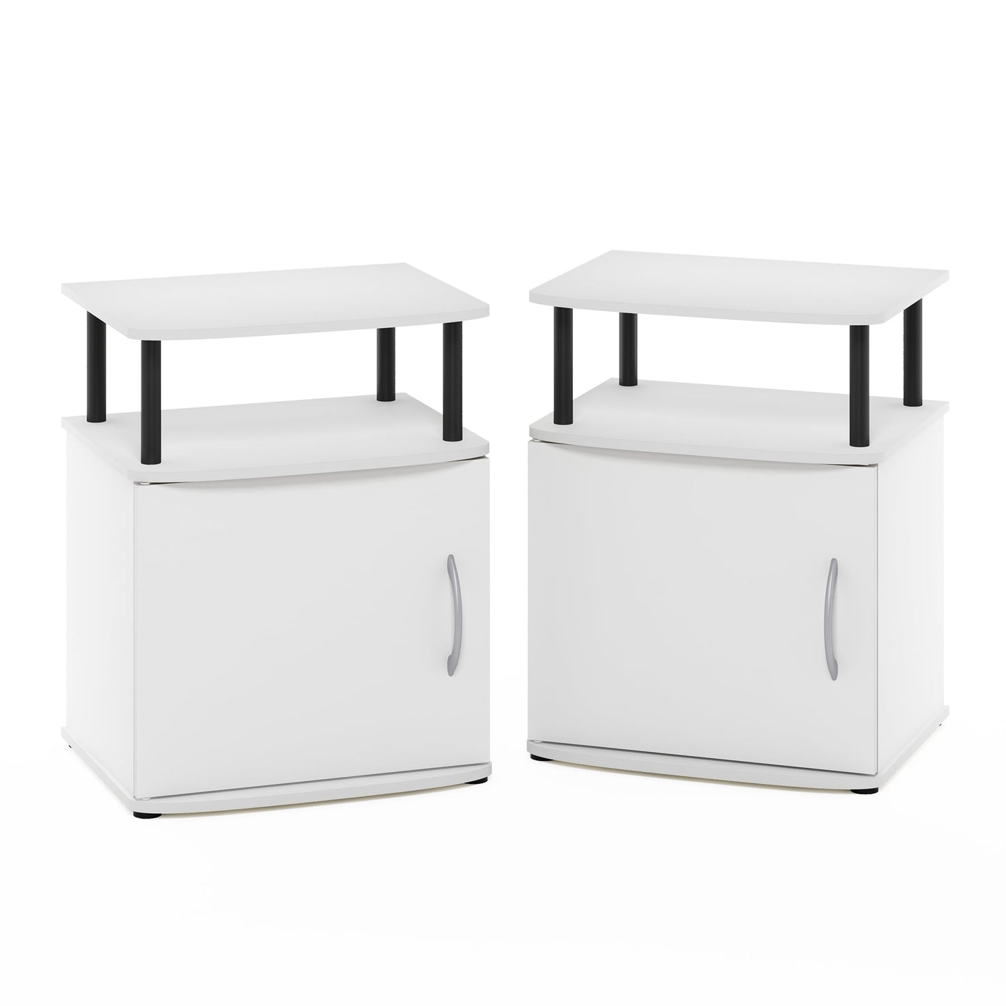 Furinno JAYA 2-Tier Open Shelf Side Table Set of 2 with Door Cabinet White