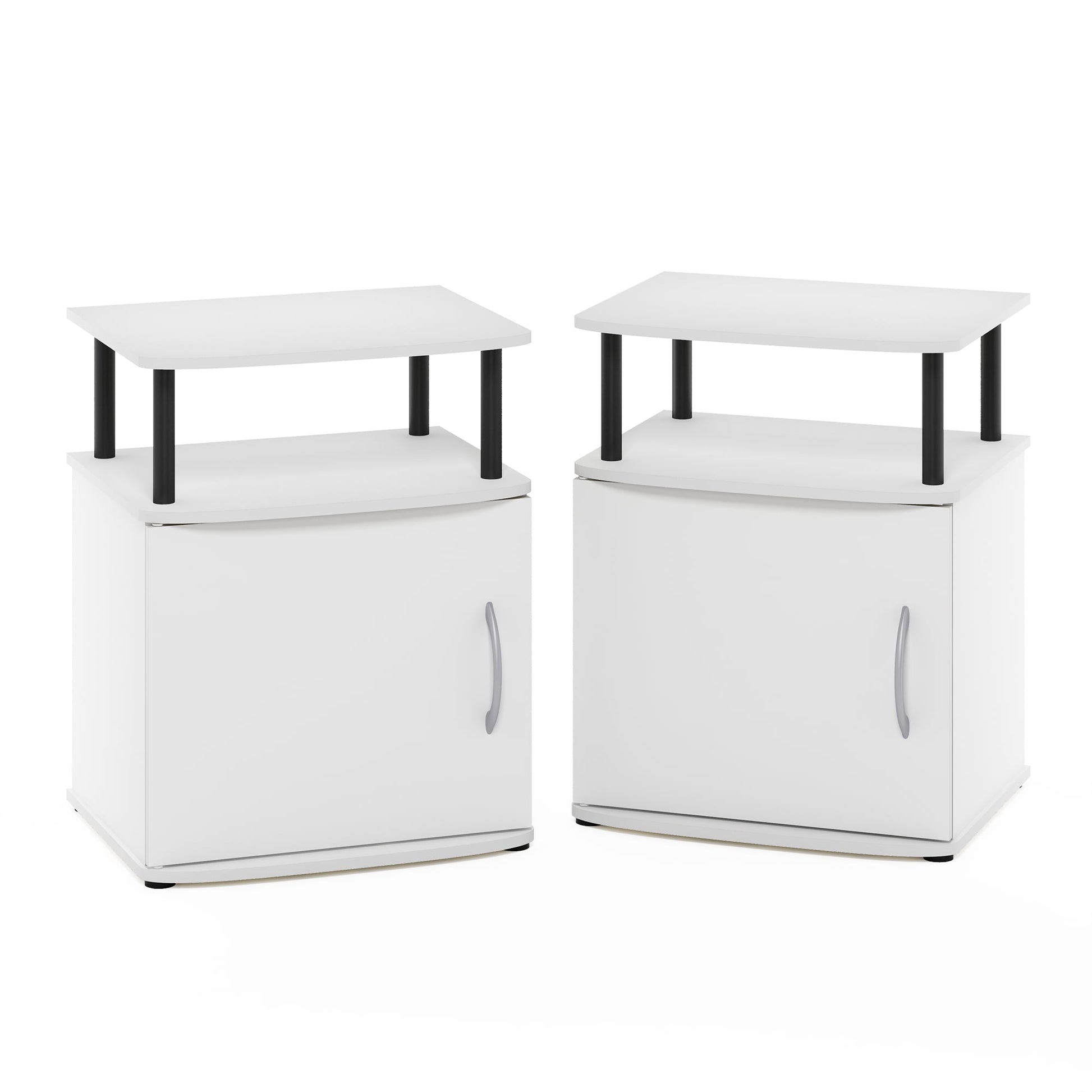 Furinno JAYA 2-Tier Open Shelf Side Table Set of 2 with Door Cabinet White