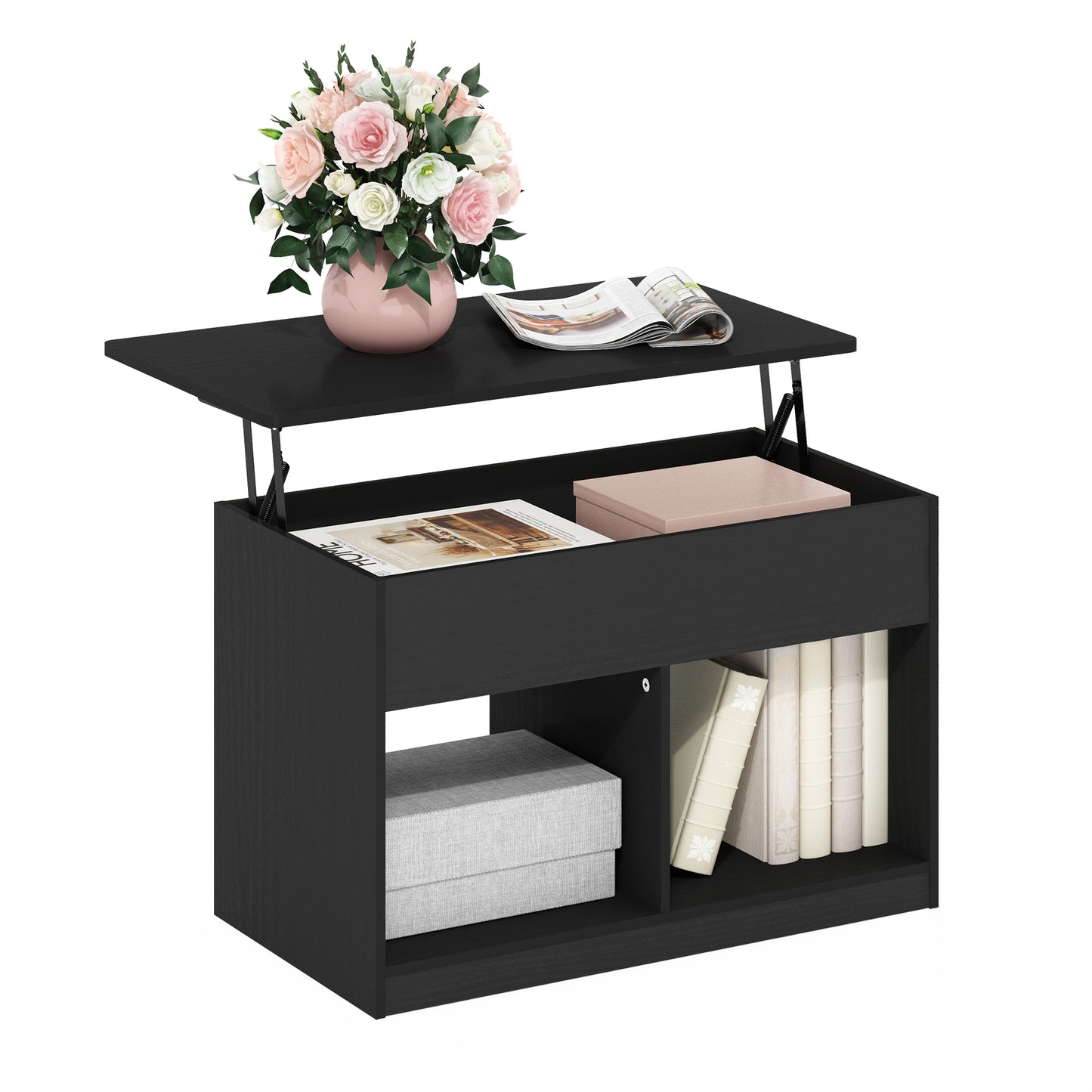Furinno JENSEN Lift Top Coffee Table with Hidden Compartment Dark Americano