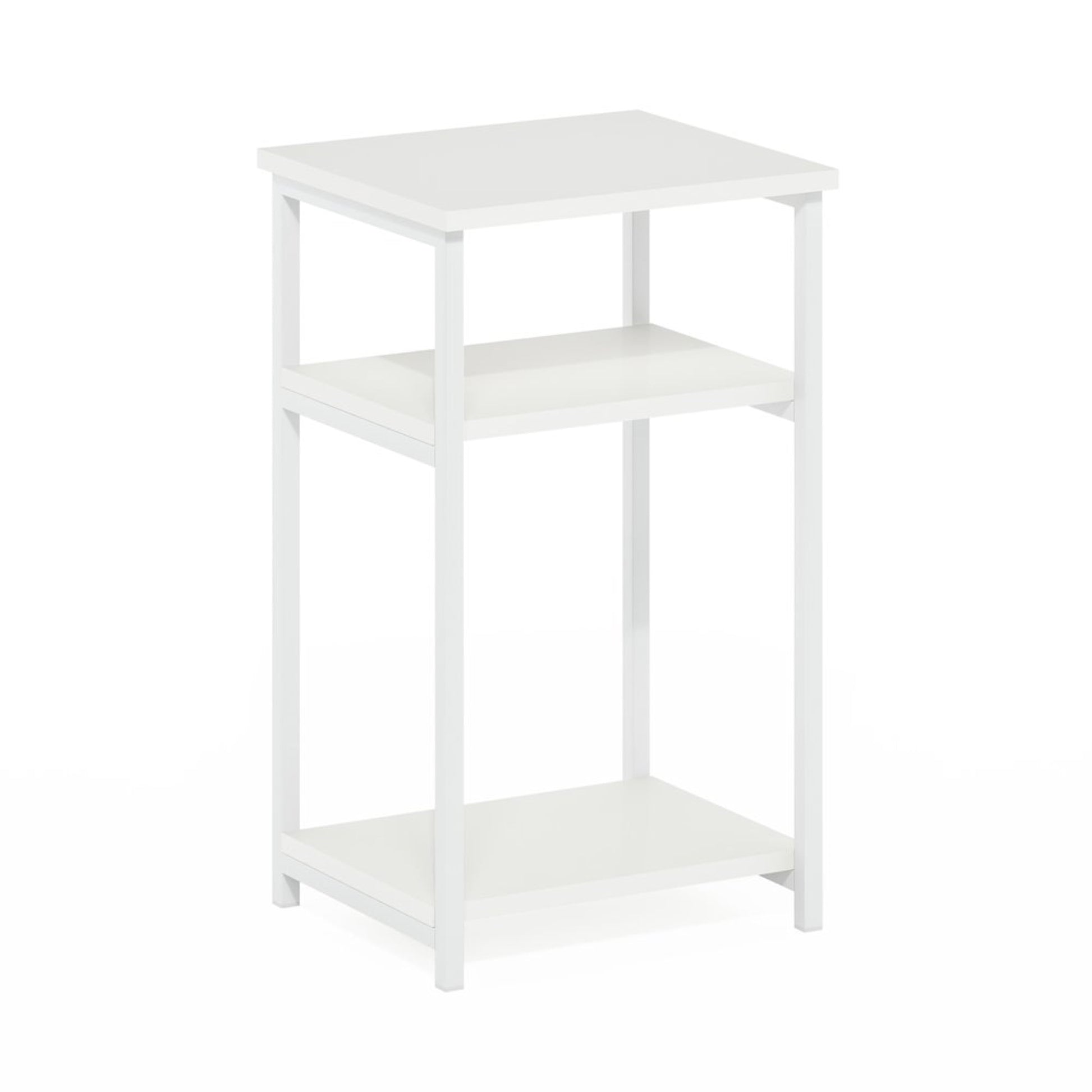 Furinno JUST 3-Tier Industrial Metal Frame End Table with Storage White/White