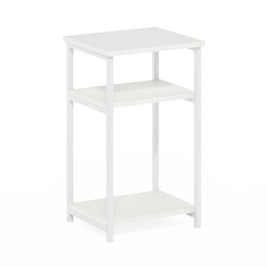 Furinno JUST 3-Tier Industrial Metal Frame End Table with Storage White/White
