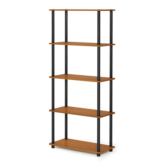 Furinno Rata 5-Tier Industrial Multipurpose Flat Base Bookshelf, Bookcase with Metal Frame, Narrow, Columbia Walnut