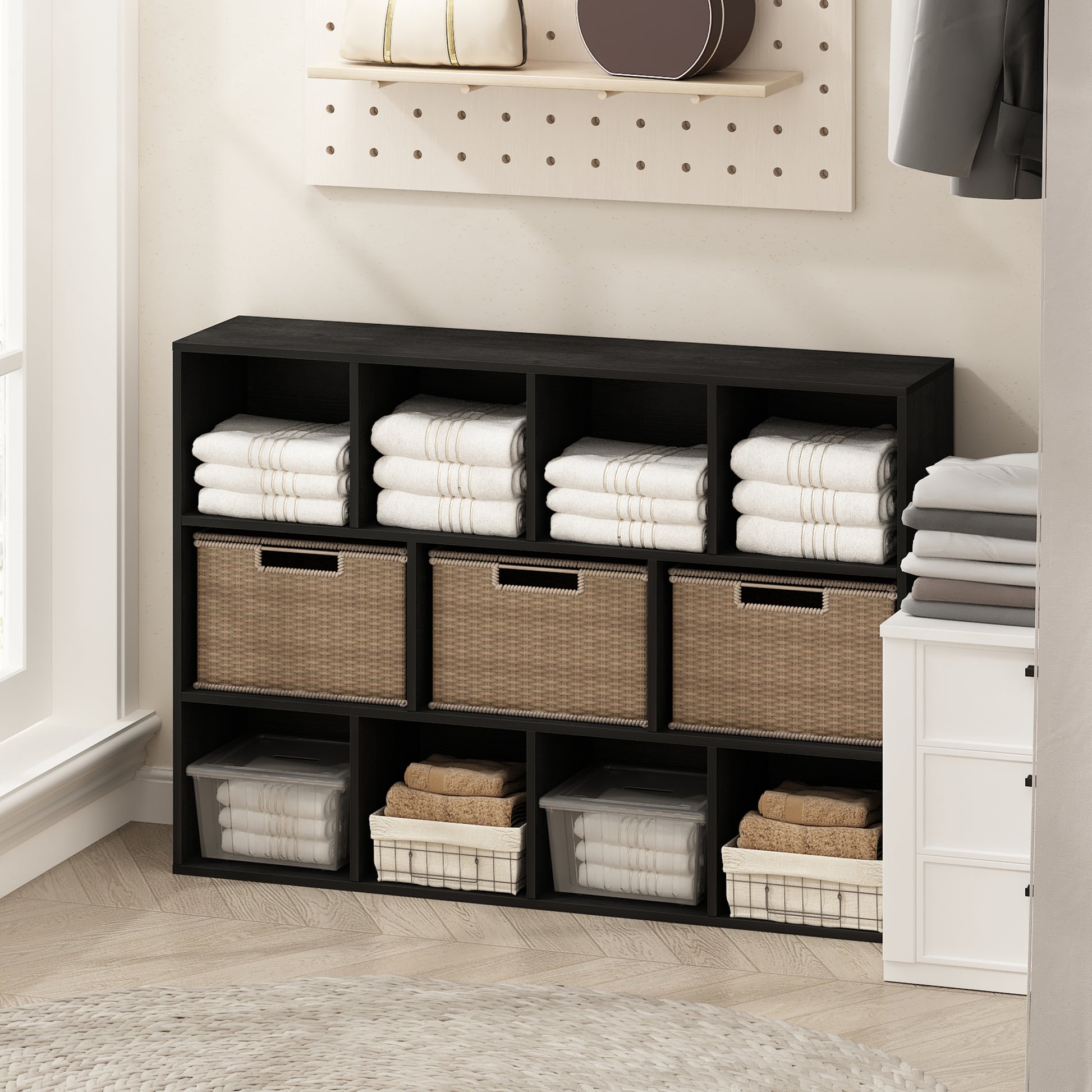 Furinno Reed 11-Cube Reversible Open Shelf Multipurpose Bookcase, Storage Organizer, White