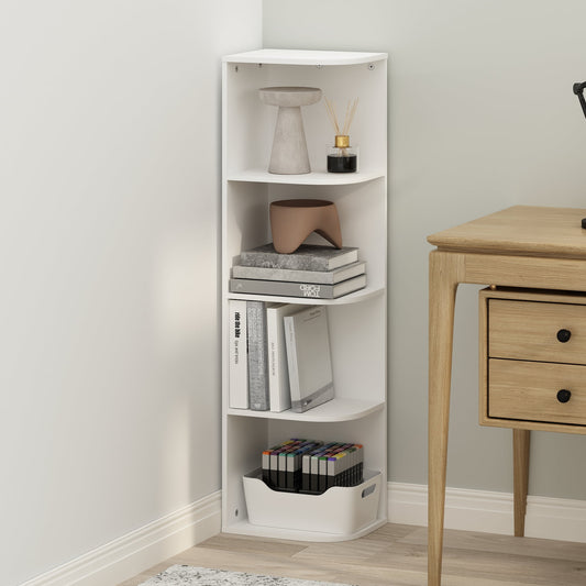 Furinno Reed 4-Tier Space Saving Corner Storage Display Shelf, Bookshelf, White