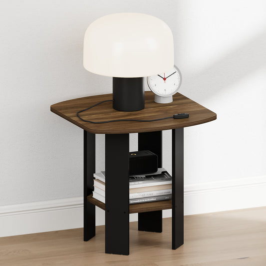 Furinno TIDUR 2-Tier Round Corner Nightstand with Storage Shelf Columbia Walnut