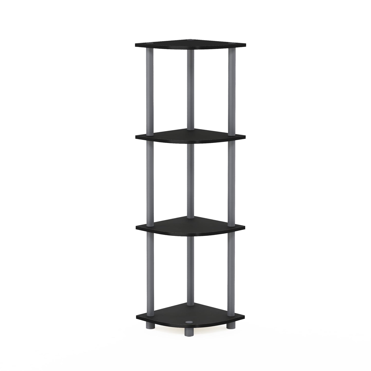 Furinno TURN-N-TUBE Corner Shelf, 4-Tier Corner Bookshelf, Display Storage Shelves with Open Shelves, for Organization and Storage, Living Room, Home Office, Garage, Black