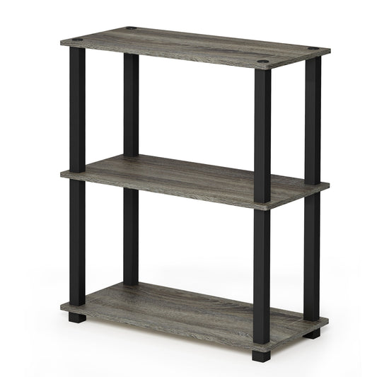Furinno Turn-N-Tube 3-Tier Compact Multipurpose Shelf Display Rack with Square Tubes, 18025GYW/BK