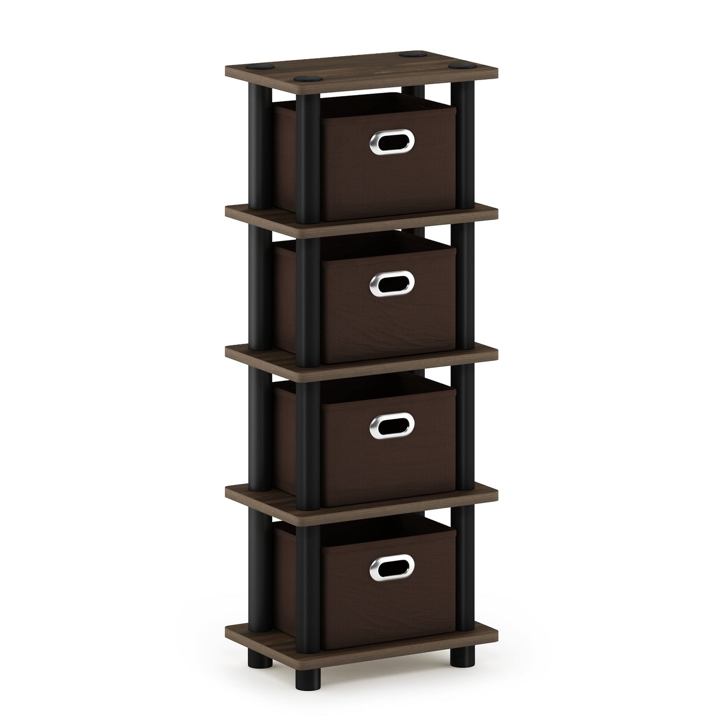 Furinno Turn-N-Tube 4-Bins System Rack, Columbia Walnut/Black/Dark Brown