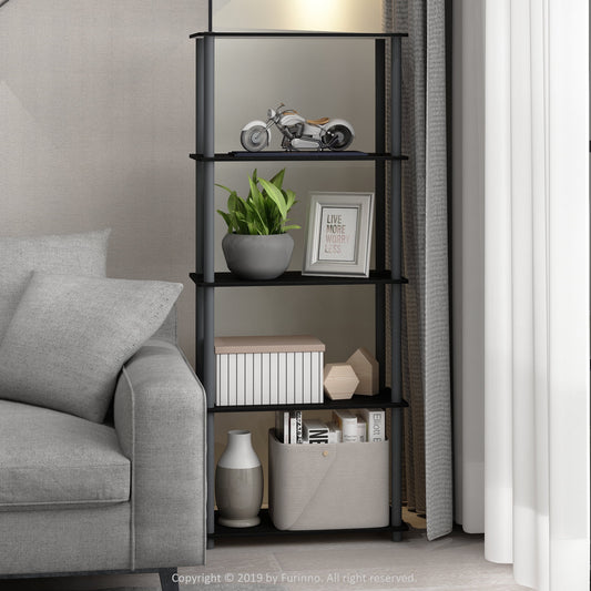Furinno 23.6"W X 11.4"D X 43.25"H 4-Shelf Decorative Shelves, Gray and Black