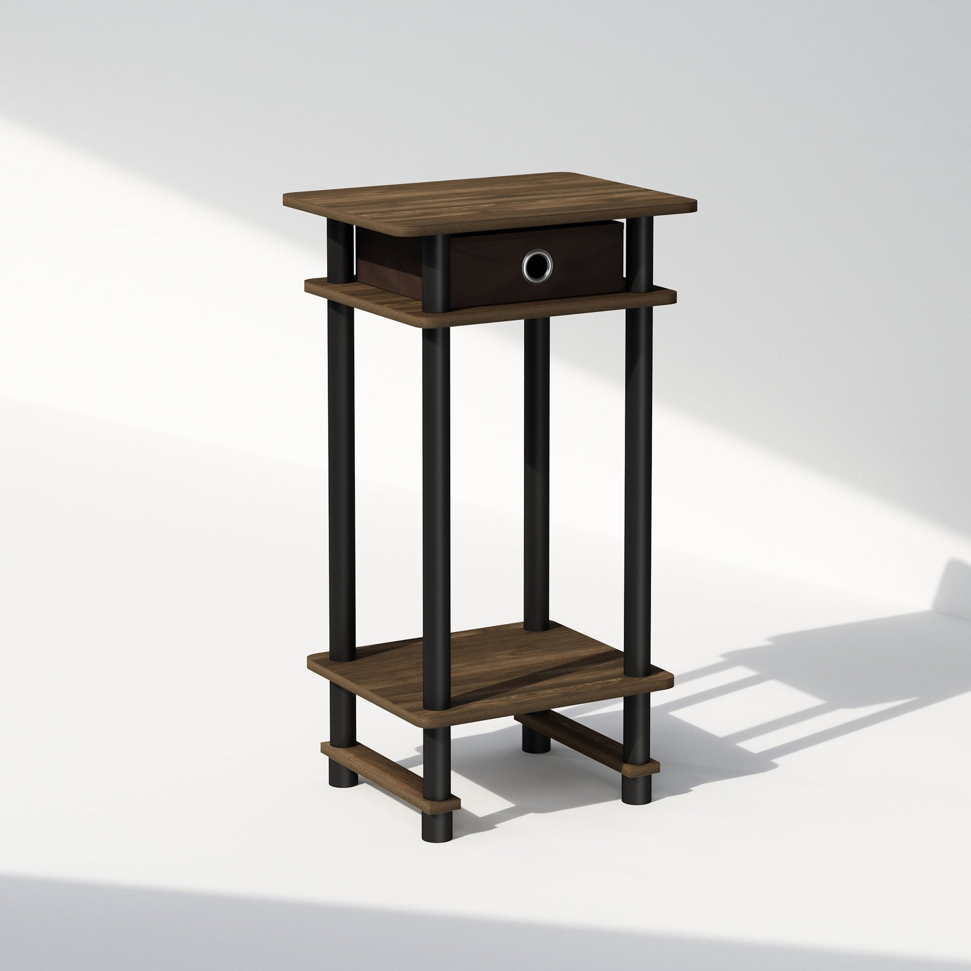 Furinno Turn-N-Tube Tall Nightstand with Bin, Columbia Walnut/Black/Dark Brown
