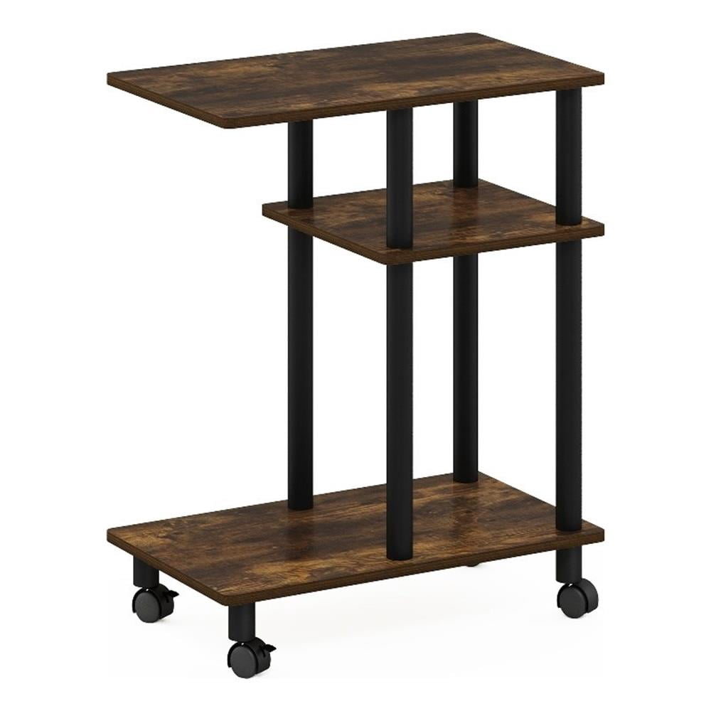 Furinno TURN-N-TUBE U Shape Sofa Side Table with Casters in Amber Pine/Black