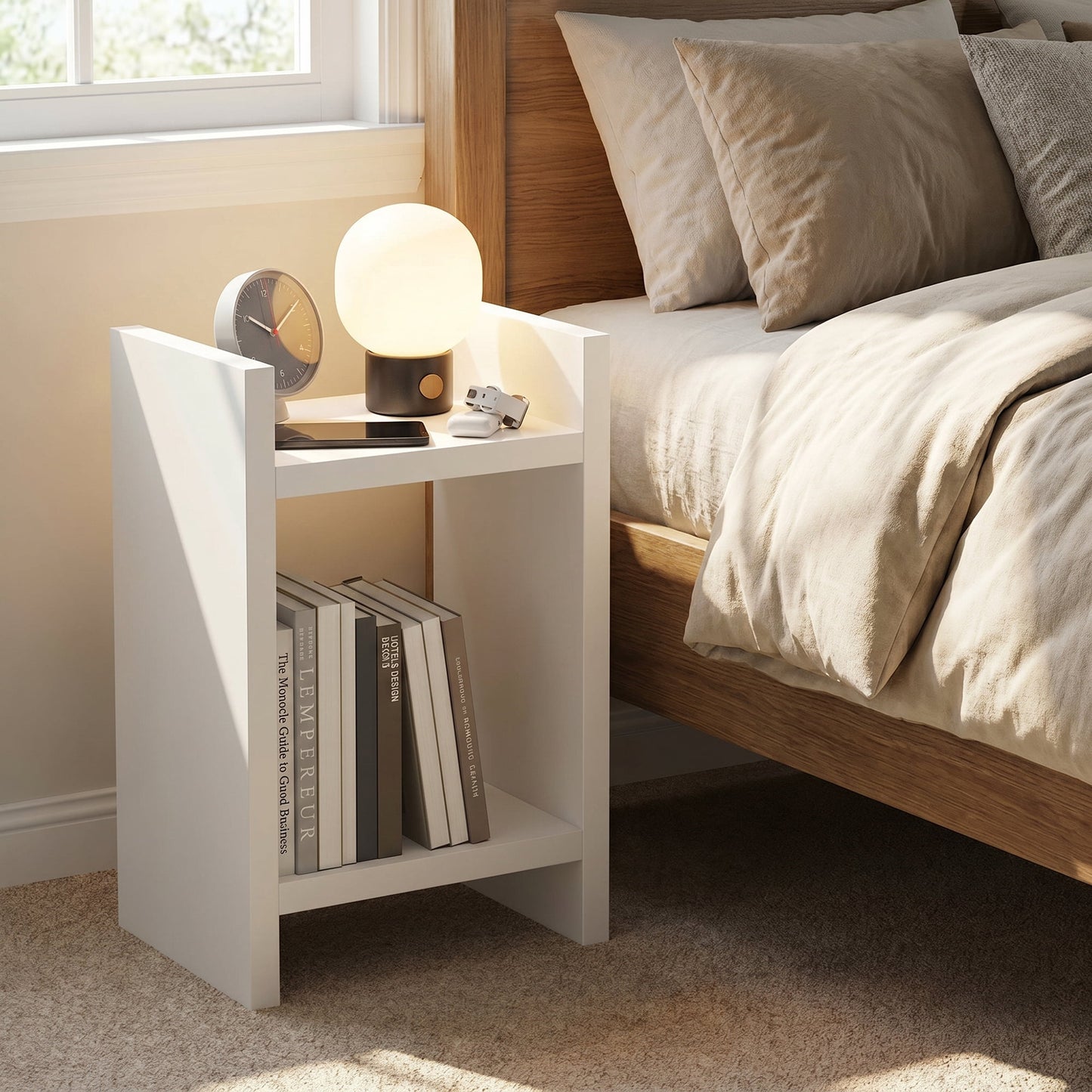 Furinno VIOLA 2-Tier Open Bedside/Side Table 1.2-Inch Extra Thick Frame White