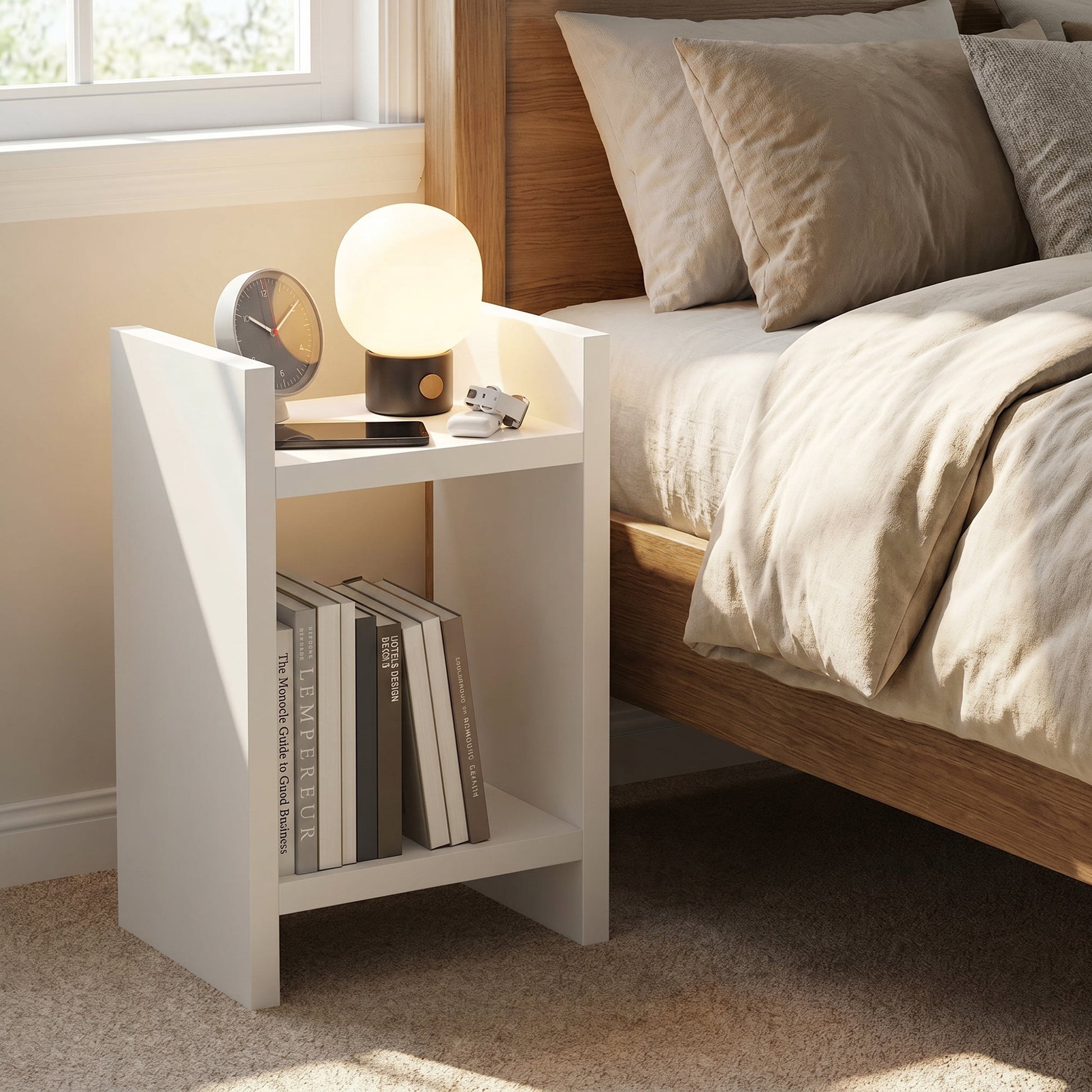 Furinno VIOLA 2-Tier Open Bedside/Side Table 1.2-Inch Extra Thick Frame White