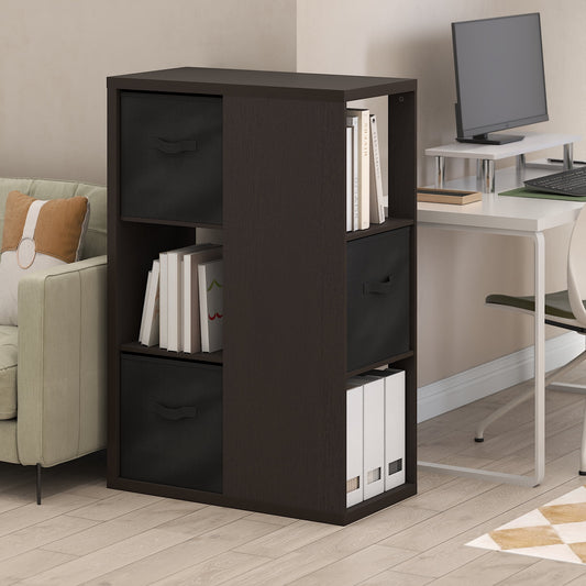Furinno Viola 3-Tier Open Shelf Bookcase, Bookshelf, Storage Organizer, with Storage Bins, Dark Oak/Black