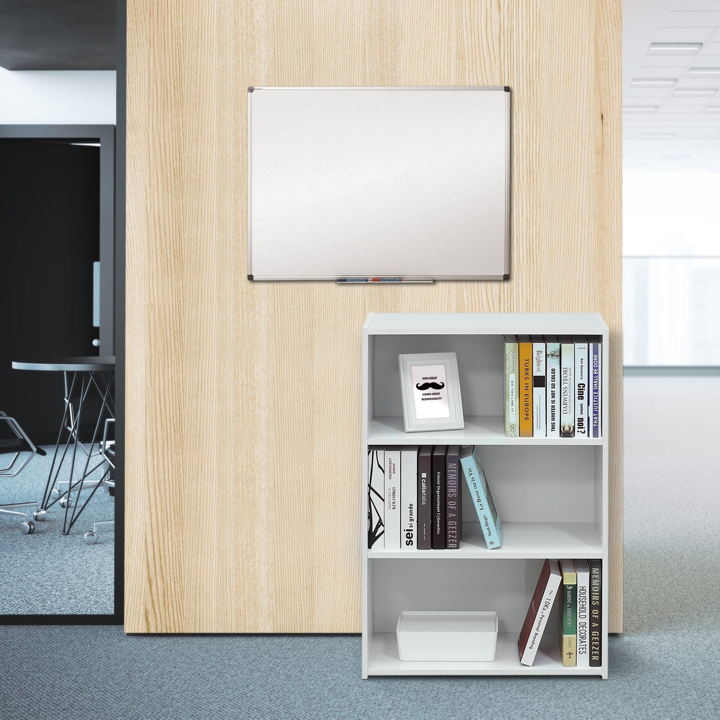 Furinno Wright Contemporary Engineered Wood 3-Shelf Bookcase in Soft White