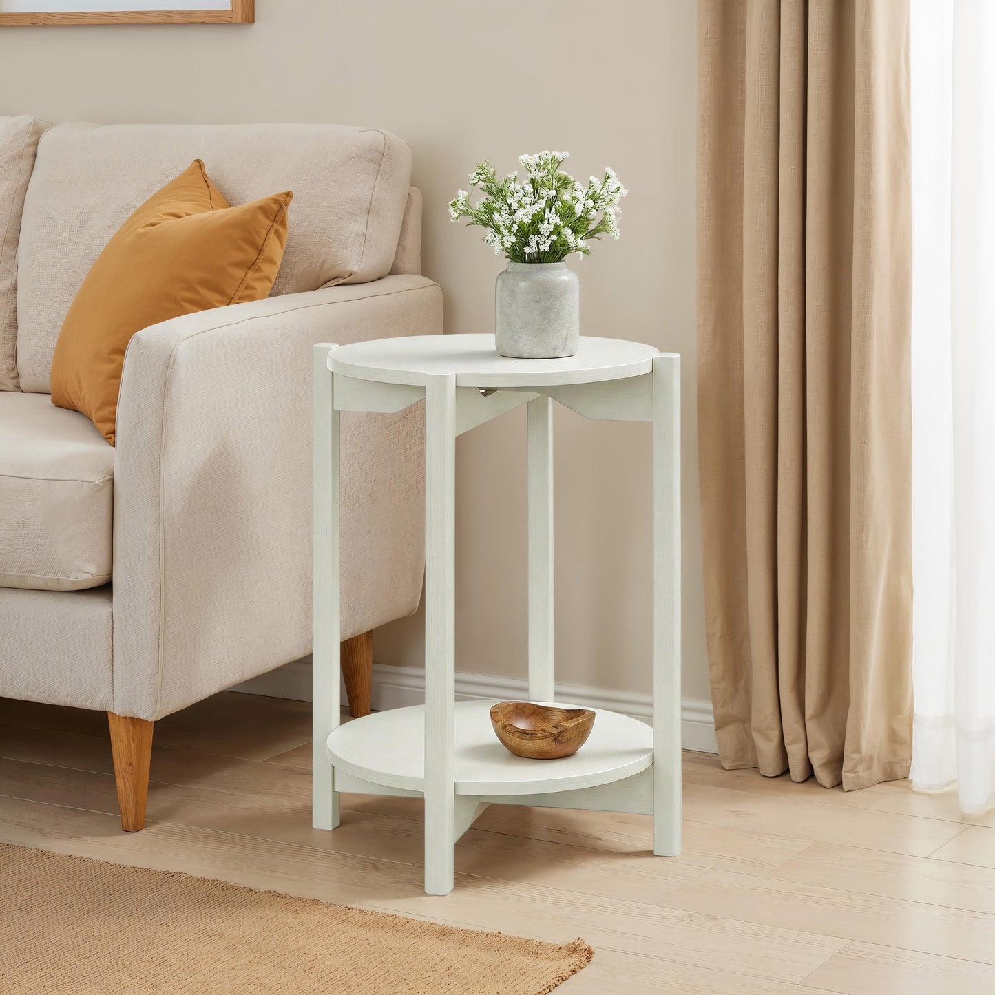 Furniture of America Afra Modern Wood Round End Table with Open Bottom Shelf, White