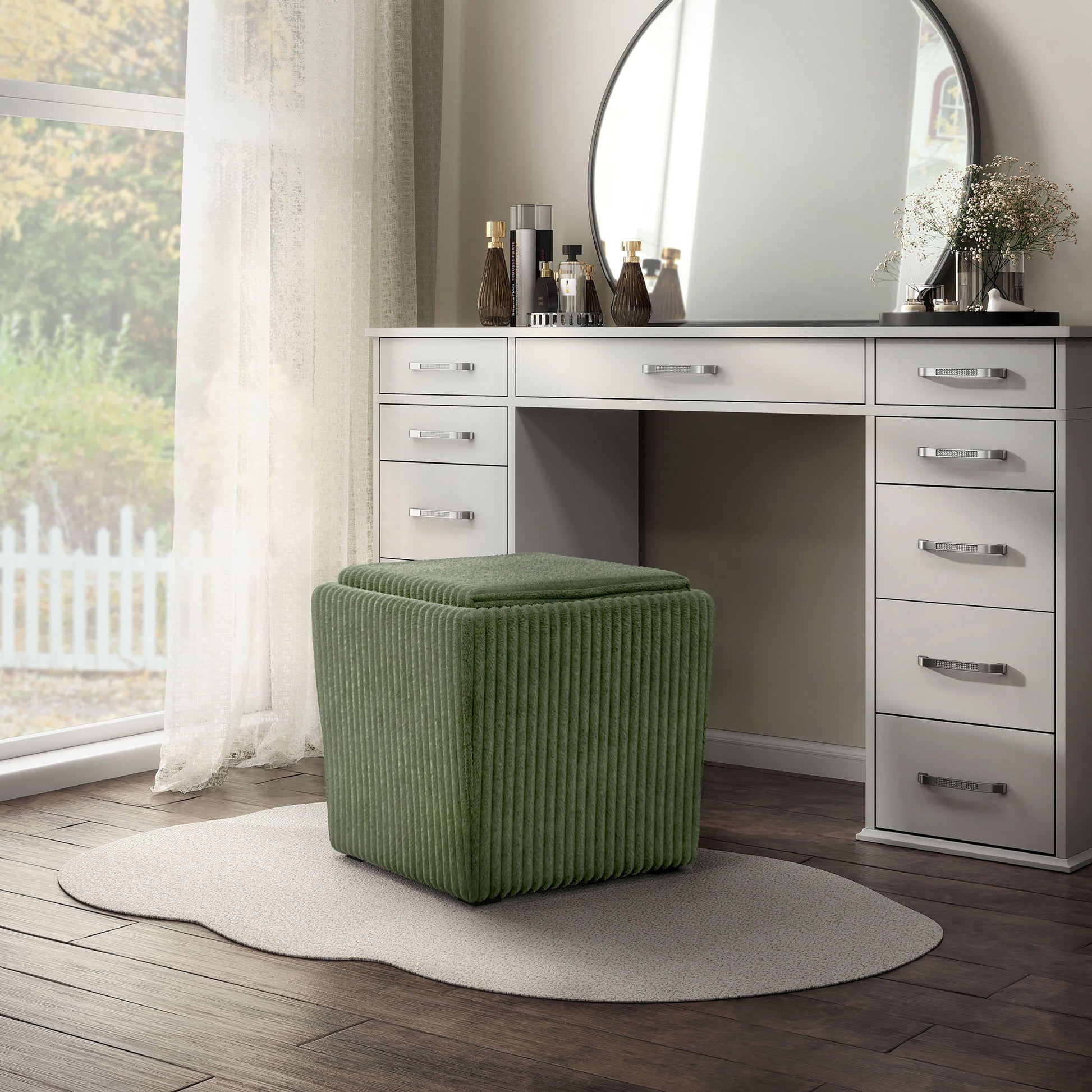 Furniture of America Cheri Modern Chenille Tray Top Storage Ottoman, Green