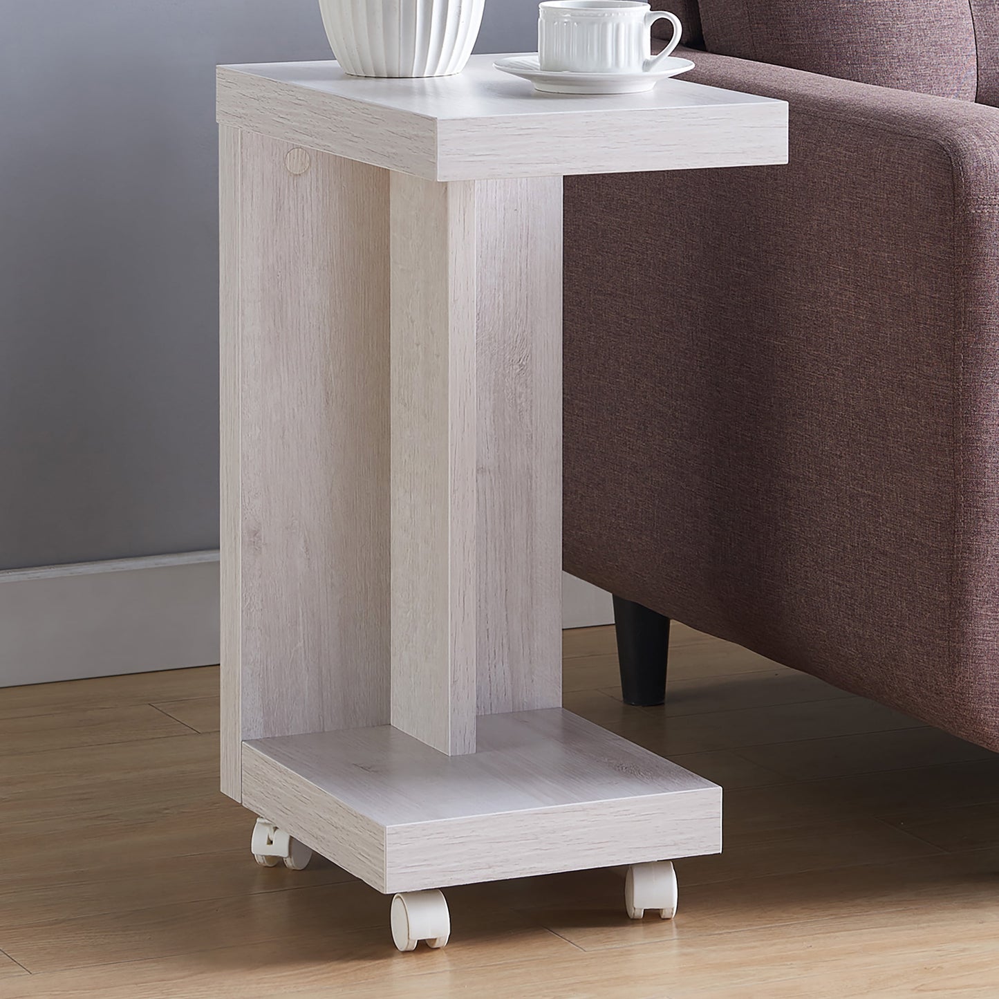 Furniture of America Halon End Table with Casters, White Oak
