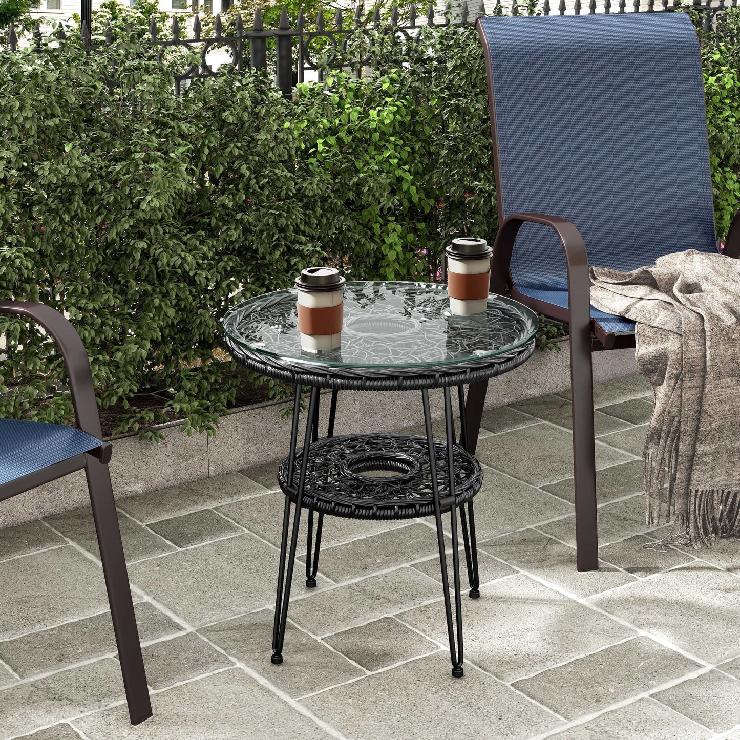 Weave Wicker All-Weather Coffee Table for Indoor Outdoor Use, Black