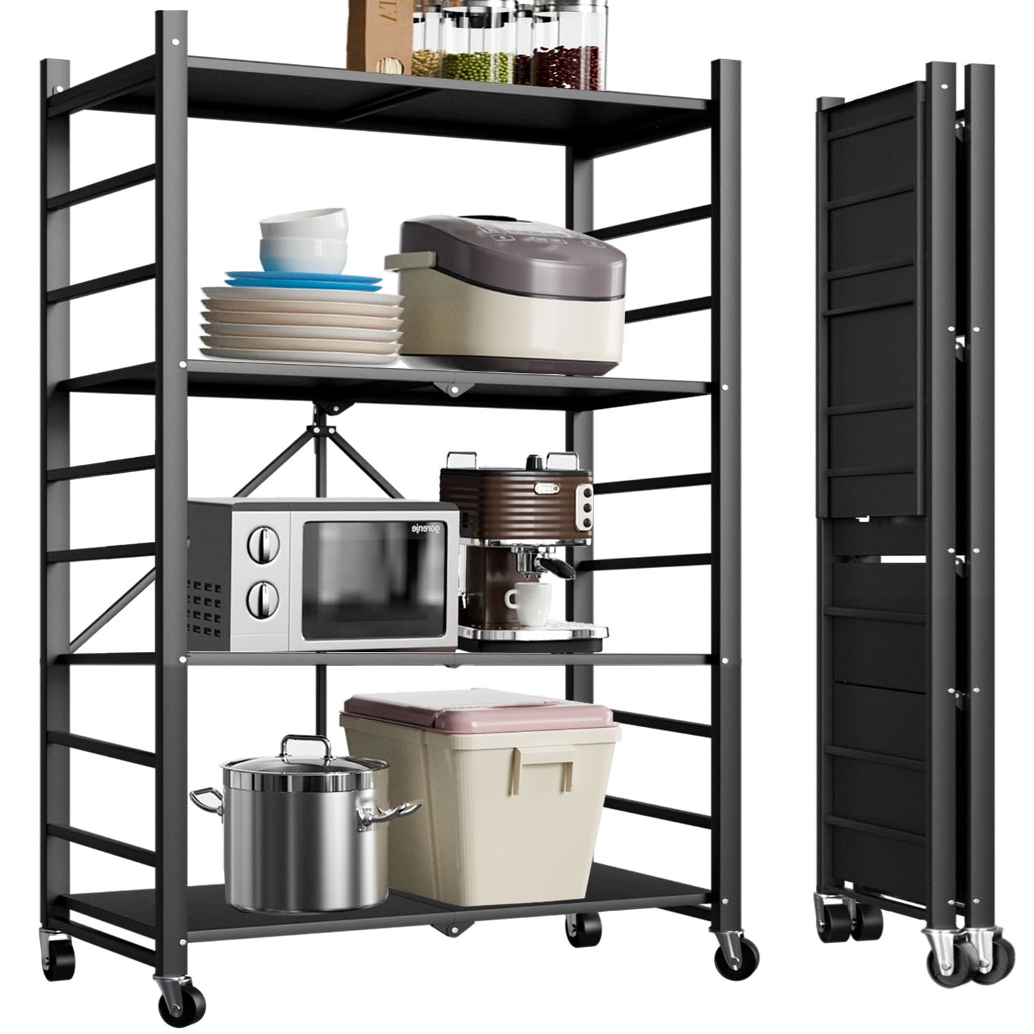 Camkey Foldable 4-Tier Storage Shelves, Black
