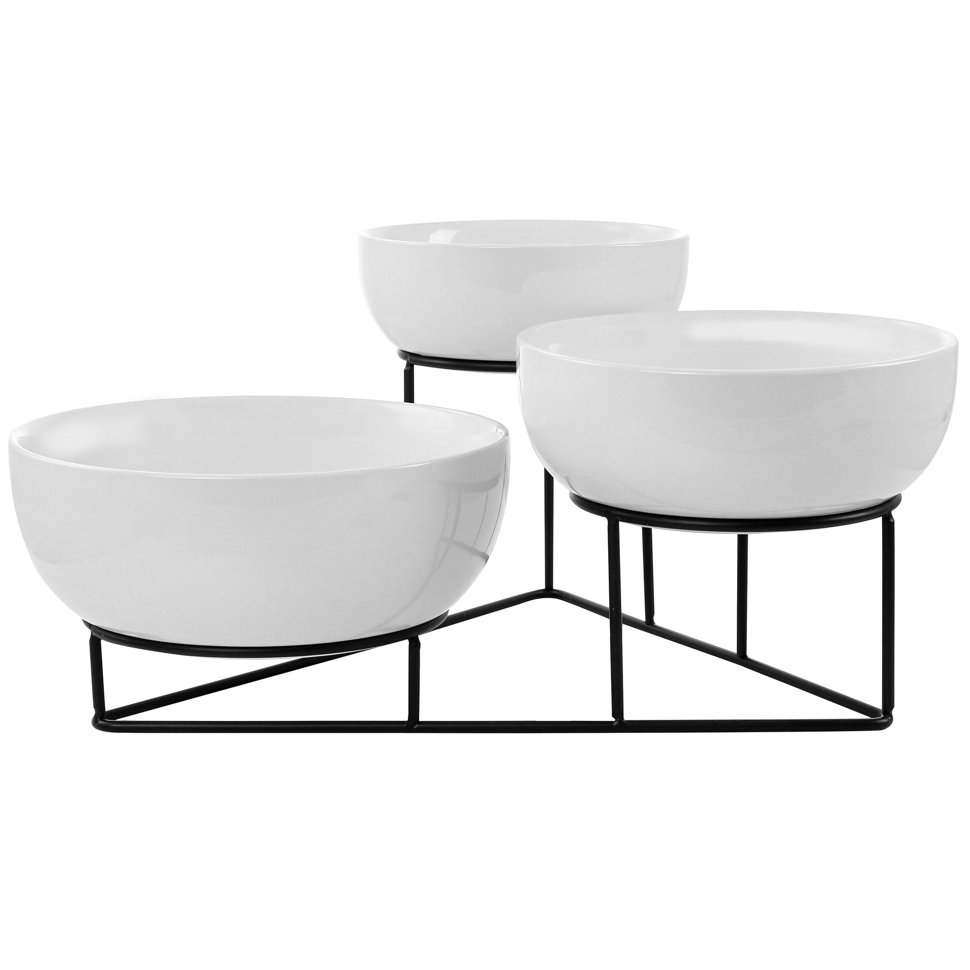 GBS 4 Piece Bowl Set with Metal Rack, White