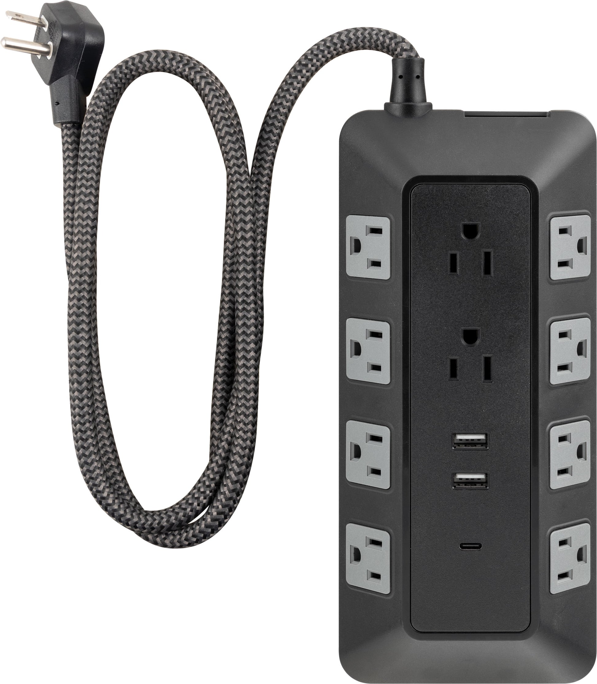 GE Surge Protector Power Strip with USB Ports, 4 Ft Braided Extension Cord, 3540 Joules, 10 Outlet Extender (Wide Spaced), 1 USB-C, 2 USB-A, Black