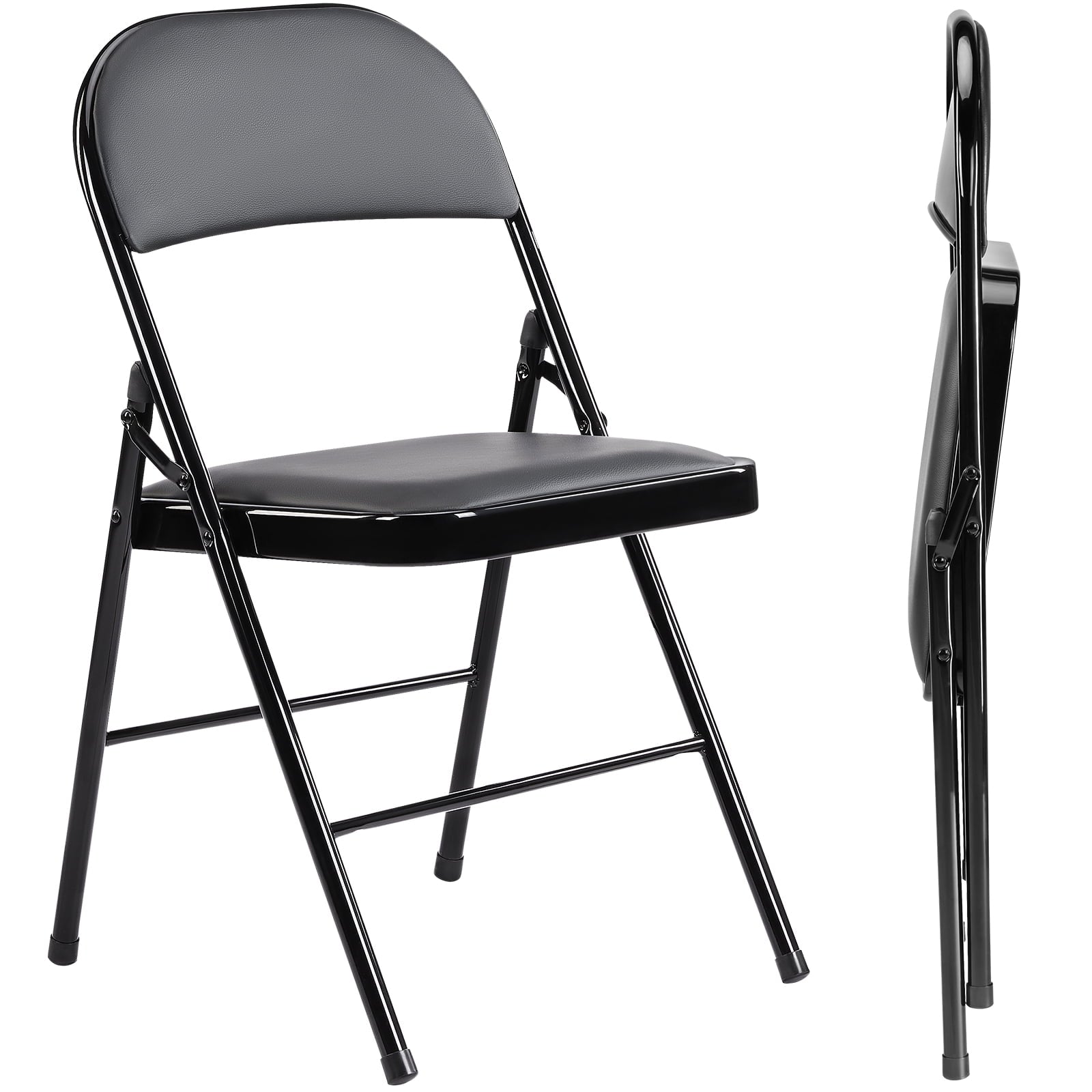 GIANNA 4 Pack Folding Chair, Sturdy Metal Frame, Waterproof Pu Leather, Black