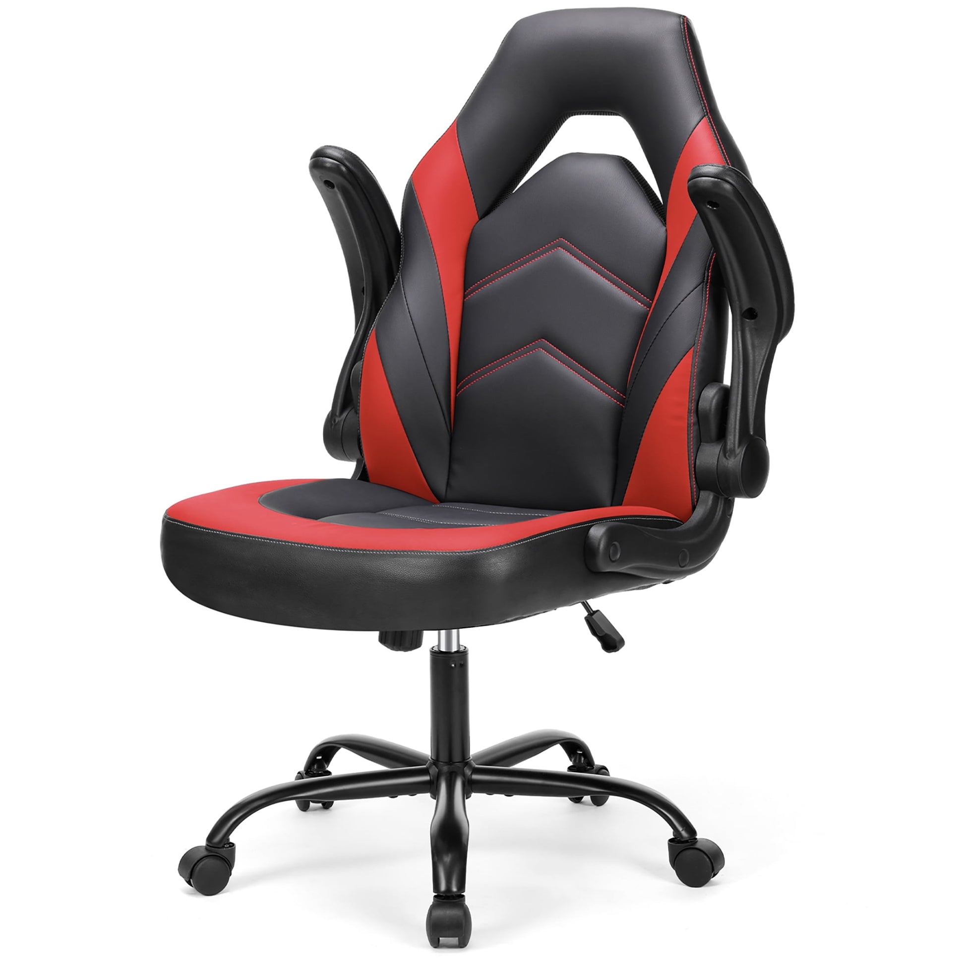 CONCETTA Computer Gaming Desk Chair - Ergonomic Office Executive Adjustable Swivel Task PU Leather Racing Chair with Flip-up Armrest, Black Red