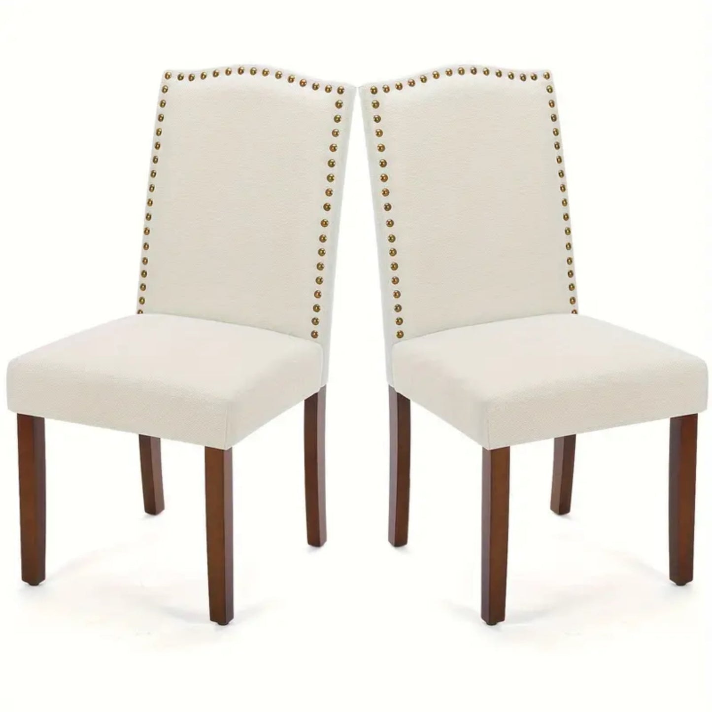 Gianna Dining Chairs Set of 2, Upholstered Fabric Dining Room Chairs with Wood Legs and Nailhead Trim, Mid-Century Style, Beige