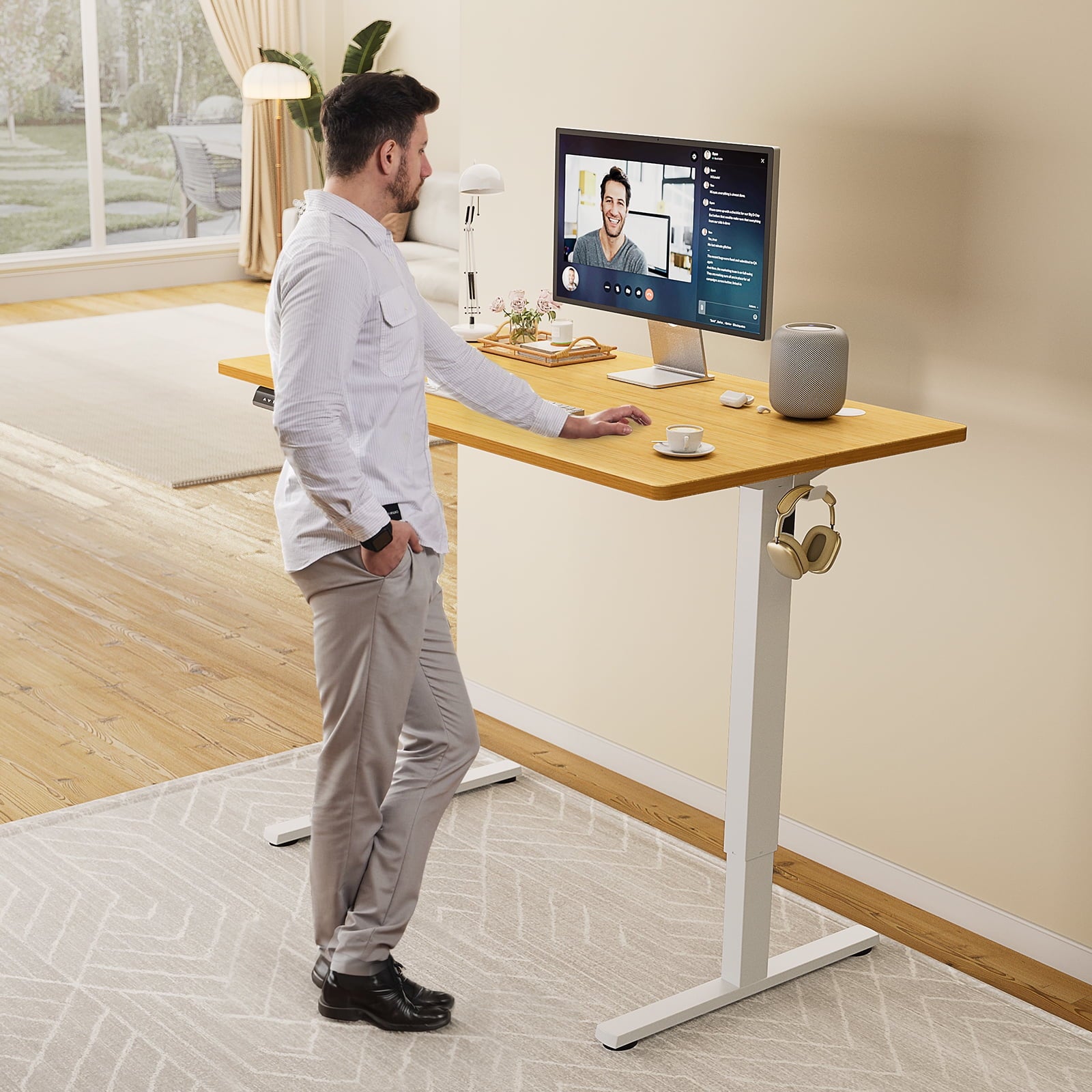 EDX Electric Adjustable Standing Desk - 63"x24" Sit-to-Stand Office Desk with 2 Hooks & Wire Hole
